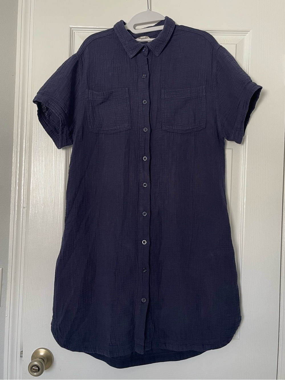 100% Cotton Button-down Navy Shirt Dress